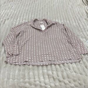 Pleione Mauve Pink Polka Dot Button-Down Blouse